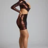 Vestito corto in jersey metallizzato con cut-out Nasira in rame bronzo