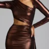 Vestito corto in jersey metallizzato con cut-out Nasira in rame bronzo