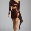 Vestito corto in jersey metallizzato con cut-out Nasira in rame bronzo