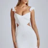 Vestito corto in raso con cut-out Rialta in avorio