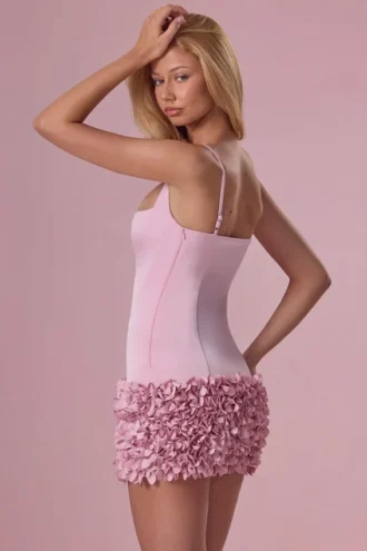 Vestito corto in raso Zelia in rosa cipria