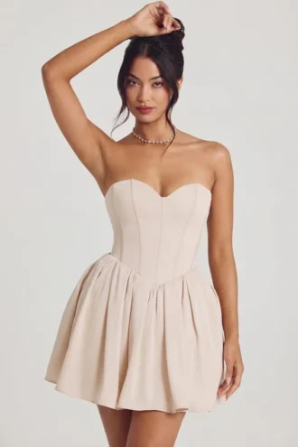 Vestito corto in tulle con corsetto Emeline in avorio