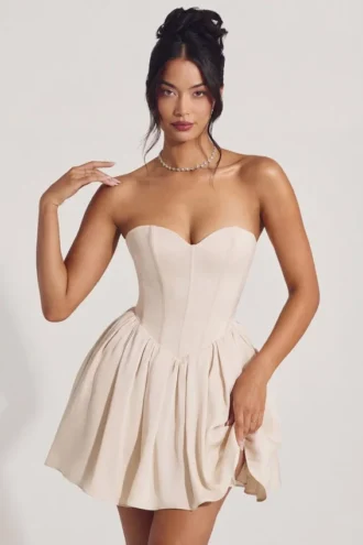 Vestito corto in tulle con corsetto Emeline in avorio