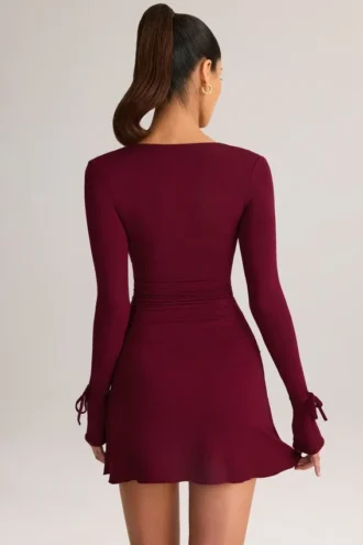 Vestito corto Iskra in Modal a maniche lunghe color vino