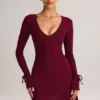 Vestito corto Iskra in Modal a maniche lunghe color vino Vestito corto Iskra in Modal a maniche lunghe color vino