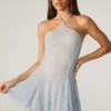 Vestito corto Juni con allacciatura sul retro in pizzo decorato, colore acquamarina