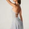 Vestito corto Juni con allacciatura sul retro in pizzo decorato, colore acquamarina