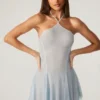 Vestito corto Juni con allacciatura sul retro in pizzo decorato, colore acquamarina