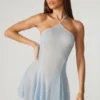 Vestito corto Juni con allacciatura sul retro in pizzo decorato, colore acquamarina