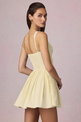 Vestito corto Marissa con dettaglio fiocco e linea ad A a righe giallo limone