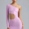 Vestito corto monospalla con cut-out metallico Zanab in rosa violetto