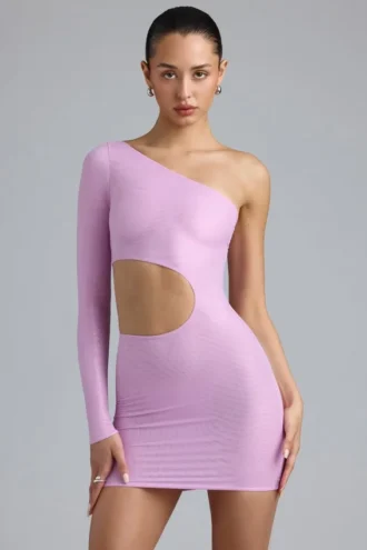 Vestito corto monospalla con cut-out metallico Zanab in rosa violetto
