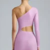 Vestito corto monospalla con cut-out metallico Zanab in rosa violetto