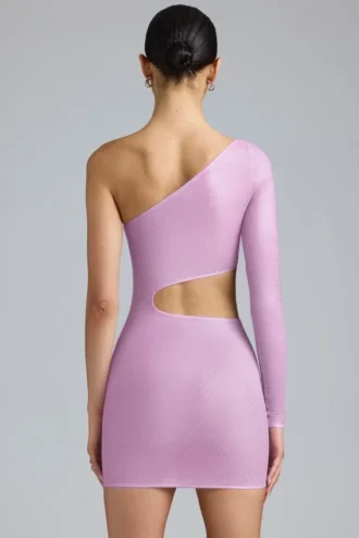 Vestito corto monospalla con cut-out metallico Zanab in rosa violetto