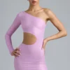 Vestito corto monospalla con cut-out metallico Zanab in rosa violetto