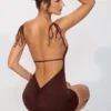 Vestito corto Orli in jersey elasticizzato con schiena scoperta, colore Espresso Vestito corto Orli in jersey elasticizzato con schiena scoperta, colore Espresso