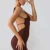 Vestito corto Orli in jersey elasticizzato con schiena scoperta, colore Espresso Vestito corto Orli in jersey elasticizzato con schiena scoperta, colore Espresso