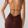 Vestito corto Orli in jersey elasticizzato con schiena scoperta, colore Espresso Vestito corto Orli in jersey elasticizzato con schiena scoperta, colore Espresso