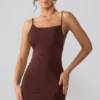 Vestito corto Orli in jersey elasticizzato con schiena scoperta, colore Espresso Vestito corto Orli in jersey elasticizzato con schiena scoperta, colore Espresso