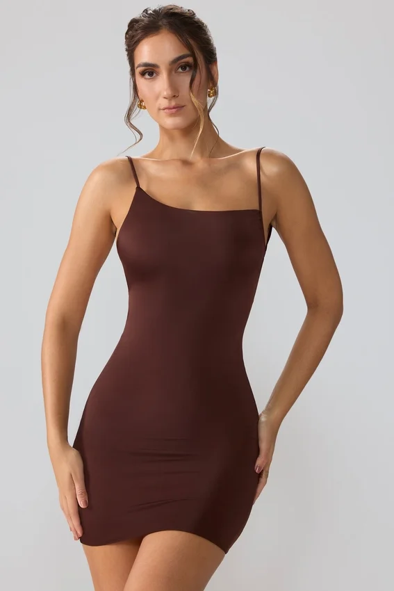 Vestito corto Orli in jersey elasticizzato con schiena scoperta, colore Espresso Vestito corto Orli in jersey elasticizzato con schiena scoperta, colore Espresso