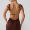 Vestito corto Orli in jersey elasticizzato con schiena scoperta, colore Espresso Vestito corto Orli in jersey elasticizzato con schiena scoperta, colore Espresso