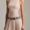Vestito corto plissettato con cintura e schiena scoperta Leilani in color fungo