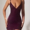 Vestito corto semi-trasparente con scollo a V e decorazioni Ronja in viola intenso