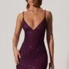 Vestito corto semi-trasparente con scollo a V e decorazioni Ronja in viola intenso