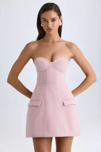 Vestito corto senza spalline Arta con struttura a tulipano in rosa malva