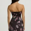 Vestito corto senza spalline Liliosa a tulipano strutturato con stampa floreale nera