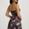 Vestito corto senza spalline Liliosa a tulipano strutturato con stampa floreale nera