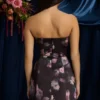 Vestito corto senza spalline Liliosa a tulipano strutturato con stampa floreale nera
