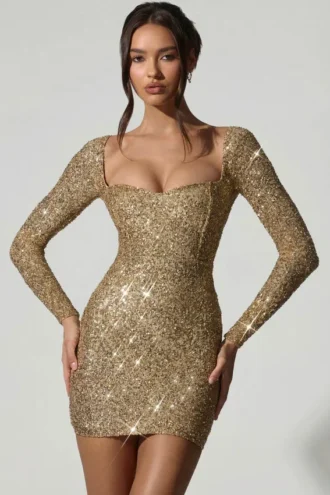 Vestito corto Sephina con scollo a cuore decorato in oro Vestito corto Sephina con scollo a cuore decorato in oro