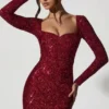Vestito corto Sephina con scollo a cuore decorato in rosso