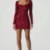 Vestito corto Sephina con scollo a cuore decorato in rosso