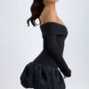 Vestito corto Serra in modal con spalle scoperte e orlo a palloncino, colore nero Vestito corto Serra in modal con spalle scoperte e orlo a palloncino, colore nero