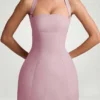 Vestito corto strutturato a trapezio con scollo all’americana a righe sottili Odessa in malva