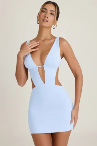 Vestito corto svasato con cut-out Gaia in blu pervinca Vestito corto svasato con cut-out Gaia in blu pervinca