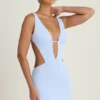 Vestito corto svasato con cut-out Gaia in blu pervinca Vestito corto svasato con cut-out Gaia in blu pervinca