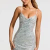 Vestito corto svasato con scollo a V e decorazioni Svana in argento