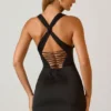 Vestito corto svasato con scollo all’americana e lacci Carlotta in nero