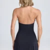 Vestito corto svasato con volant applicati Jaeda con scollo all’americana in nero