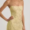 Vestito corto trasparente con decorazioni e scollo quadrato Averie in giallo Vestito corto trasparente con decorazioni e scollo quadrato Averie in giallo