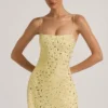 Vestito corto trasparente con decorazioni e scollo quadrato Averie in giallo Vestito corto trasparente con decorazioni e scollo quadrato Averie in giallo
