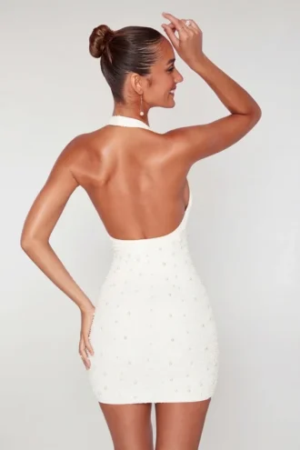 Vestito corto Versailles con scollo profondo e decorazioni in bianco Vestito corto Versailles con scollo profondo e decorazioni in bianco