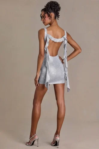 Vestito Delphine con scollo a barchetta e decorazioni in argento