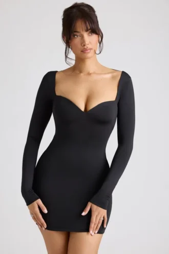 Vestito Demelza a maniche lunghe con scollo a cuore in nero