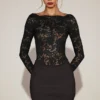 Vestito Eirlys in pizzo trasparente con scollo a barchetta, nero Vestito Eirlys in pizzo trasparente con scollo a barchetta, nero
