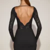 Vestito Eirlys in pizzo trasparente con scollo a barchetta, nero Vestito Eirlys in pizzo trasparente con scollo a barchetta, nero