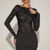 Vestito Eirlys in pizzo trasparente con scollo a barchetta, nero Vestito Eirlys in pizzo trasparente con scollo a barchetta, nero